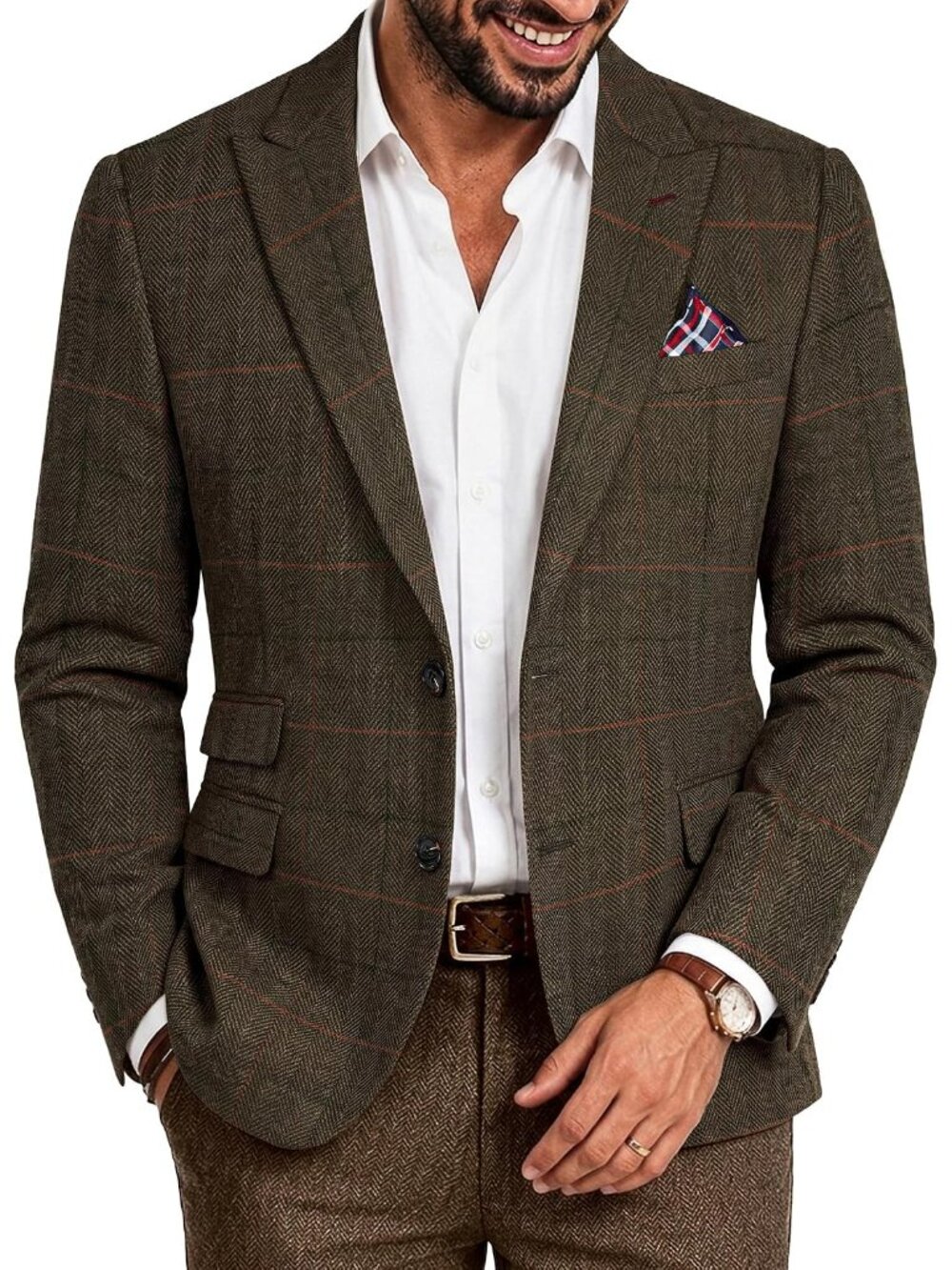 Mens Blazer Tweed Wool Blend Sport Coat Herringbone Jacket